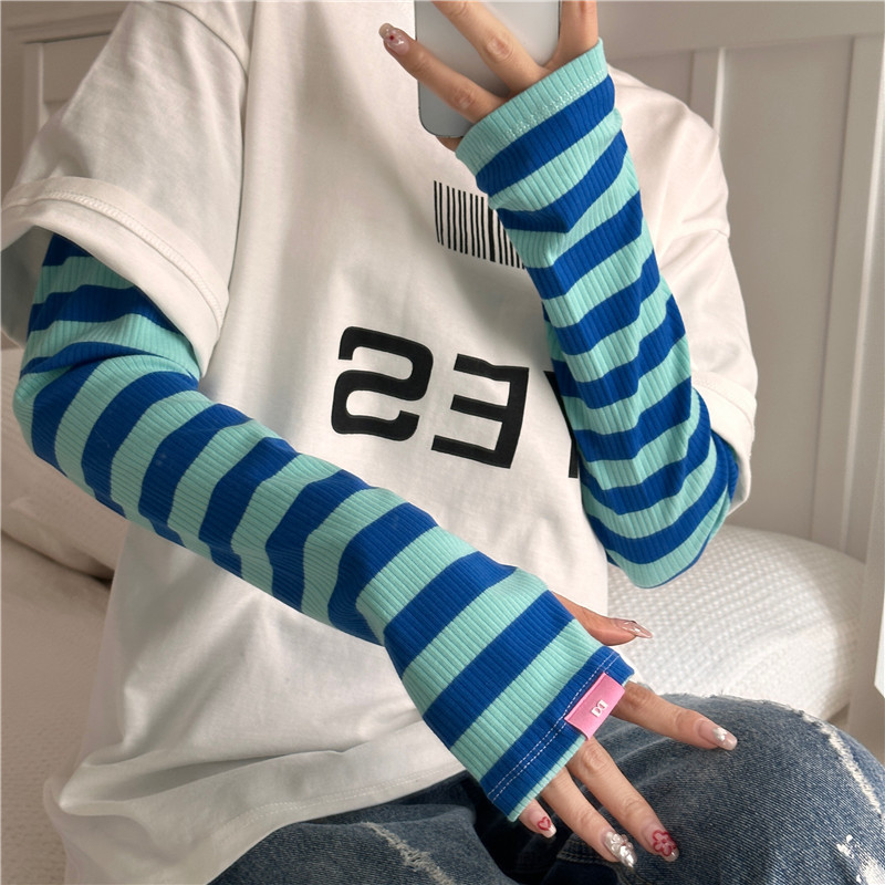 Blue Sun Protection Sleeves Loose Sunshade Summer Driving Riding Stripe UV Protection Stripe Ice Sleeve 2023 New
