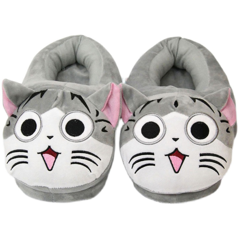 Japanese Cute Cartoon Chesi Cat Plush Cotton Shoes Autumn and Winter Home Cotton Slippers Indoor Warm All-Foot Cotton Slippers