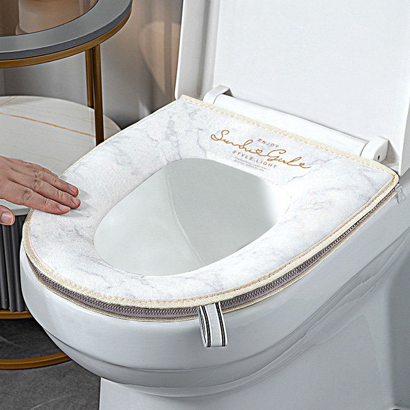 New luxury waterproof toilet seat cover, all-season universal household toilet seat ring, summer zipper toilet seat pad