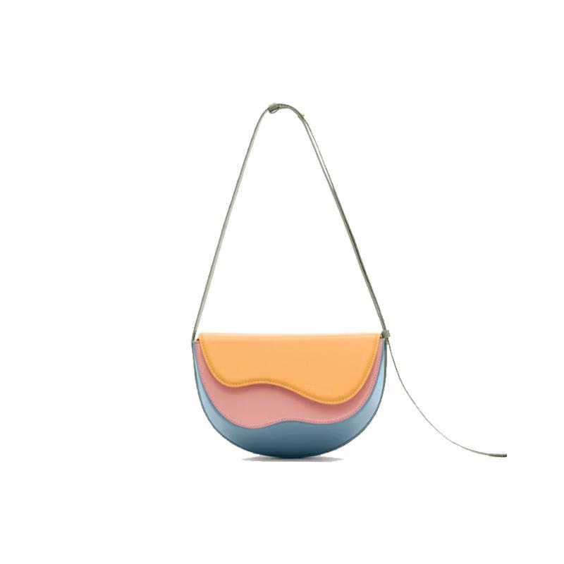 Turkish niche bag 2022 New curve wave contrast color crossbody saddle bag stitching shoulder underarm women's bag