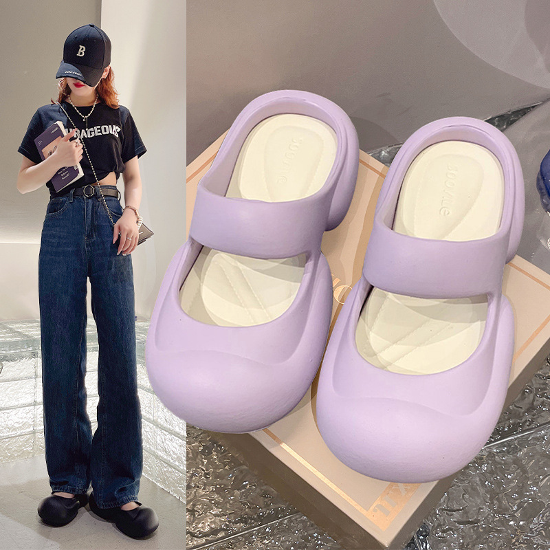 Women's Summer Outfit Fashionable Baotou New Thick-soled Non-slip Indoor Home Cute Simple All-match Slippers for Seaside