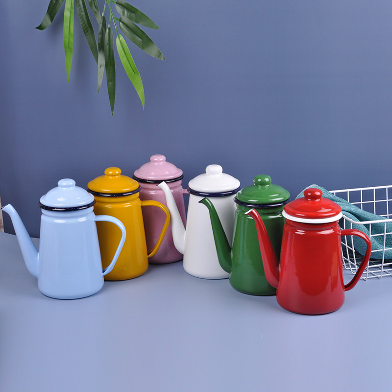 Extra Thick Enamel Coffee Pot Oil Pot Thickened Enamel Enamel Pot 1.1L Coffee Pot Household Tea Kettle Enamel Pot