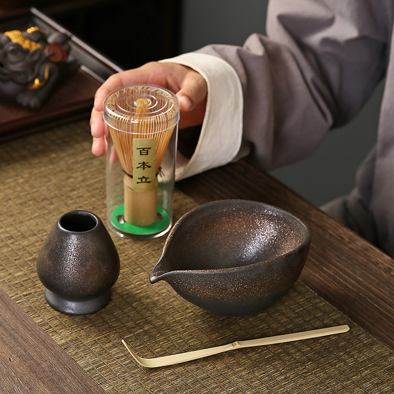 Stoneware matcha bowl Japanese tea set for matcha tea suit tea bamboo matcha brush hundred Benli Song Dynasty tea ceremony