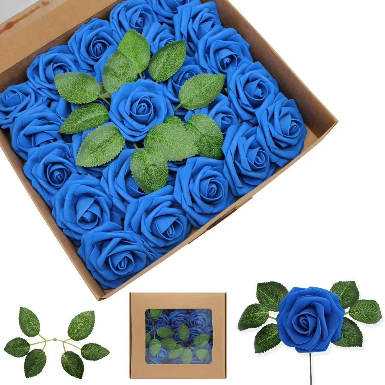 Cross-border simulation gift box foam pe rose fake flower with Rod 25 wedding decorative flowers Valentine's Day gift