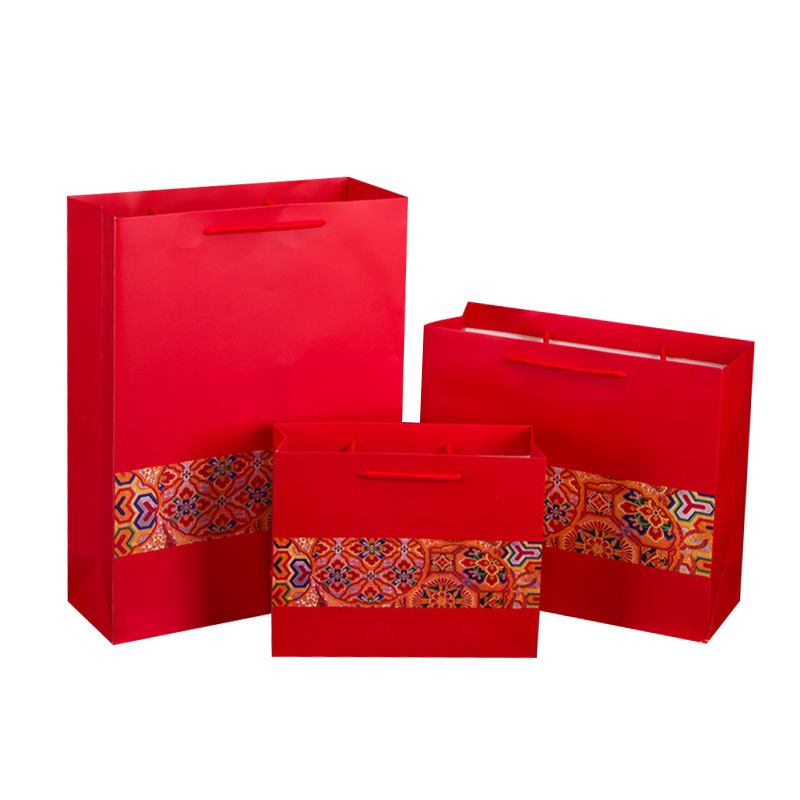 Factory direct spot Chinese style handbag red printed gift bag hand gift paper bag wholesale