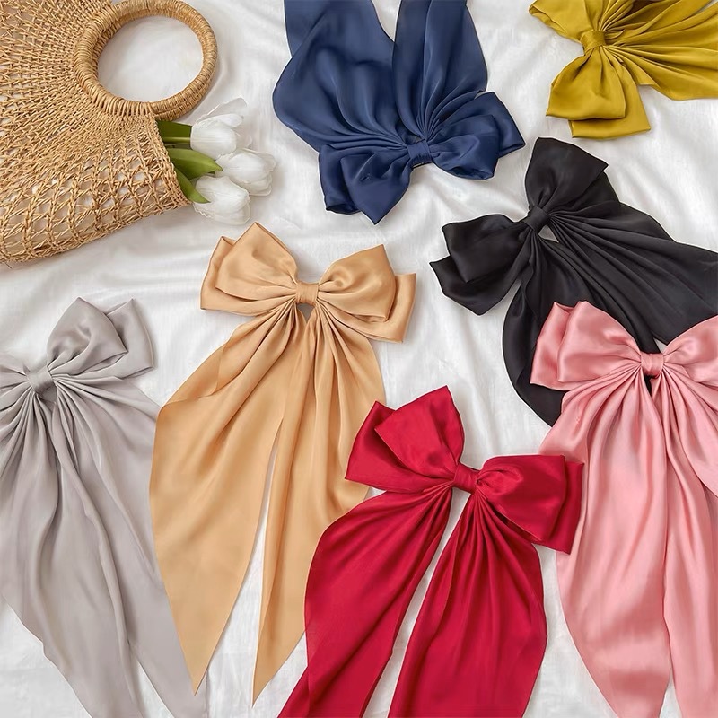 Cross-border satin ribbon bow hair accessories simple temperament female bow hairpin back head spring clip hairpin_voghion.com