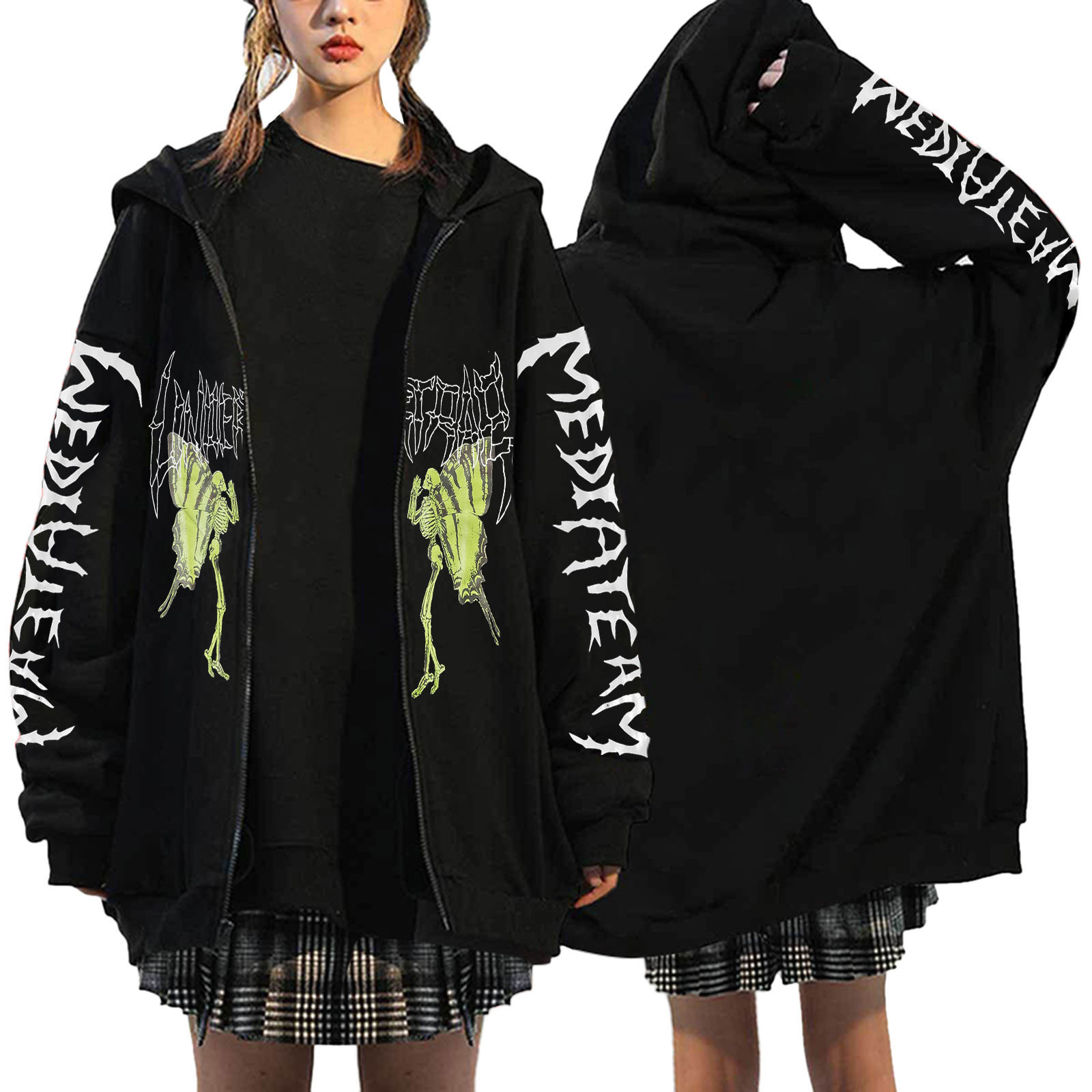 2021 European and American Diablo Style Sweatshirt Women's Hoodie Gothic Couple Hip-Hop Harajuku Large Size Zipper Sweatshirt