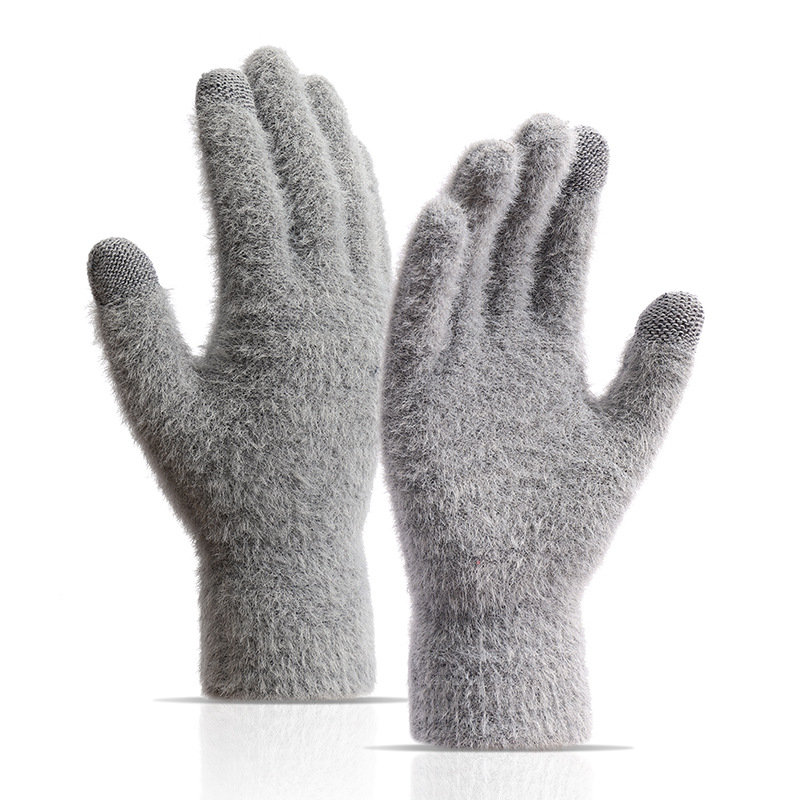 New Korean style men and women Middle School students faux mink gloves wholesale autumn and winter fleece-lined warm cold-proof touch screen gloves