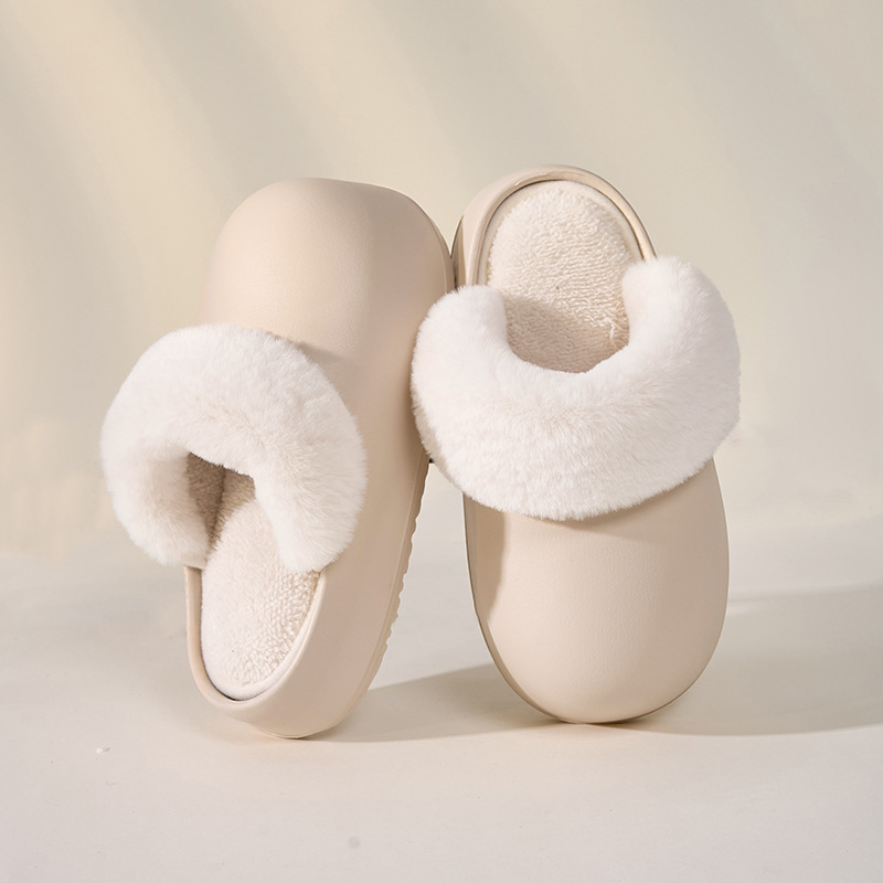 New simple waterproof cotton slippers autumn and winter plush indoor home thick bottom removable slip-on cotton slippers X