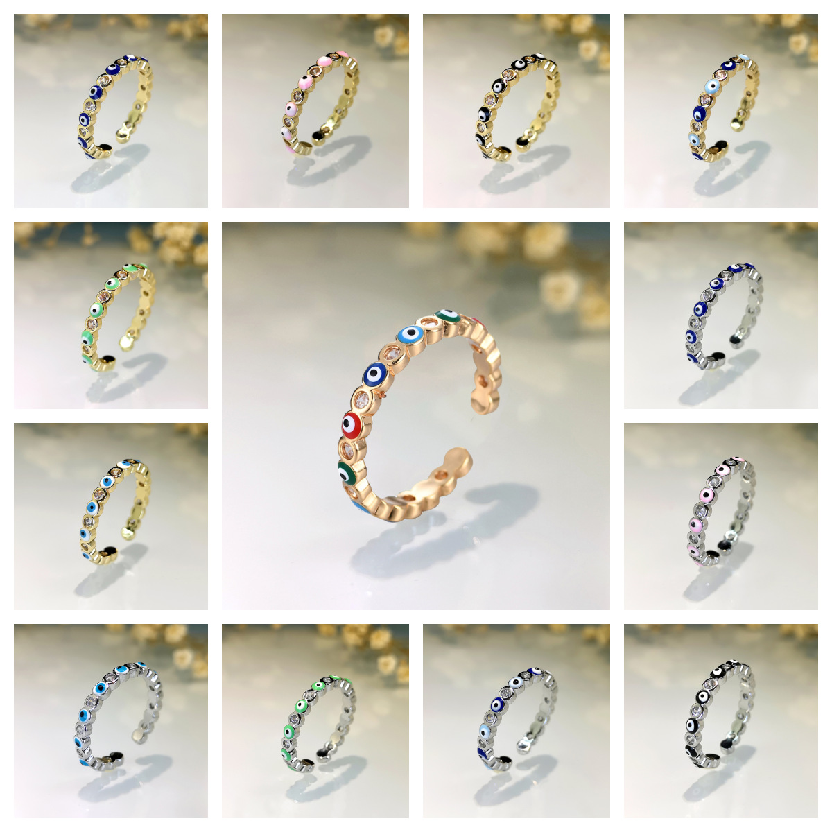 Cross-border hot selling Devil's Eye ring unisex retro niche inlaid zircon ring copper jewelry wholesale