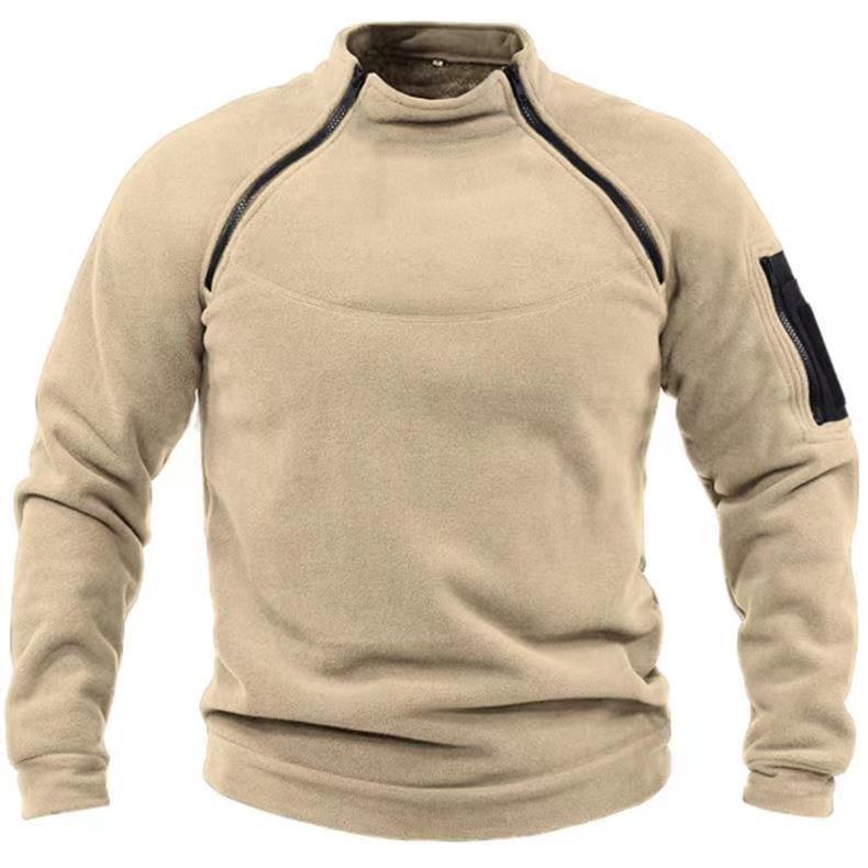 Cross-border European and American cross-border stand collar men's sweater autumn and winter warm loose solid color outdoor warm breathable tactical men's clothing