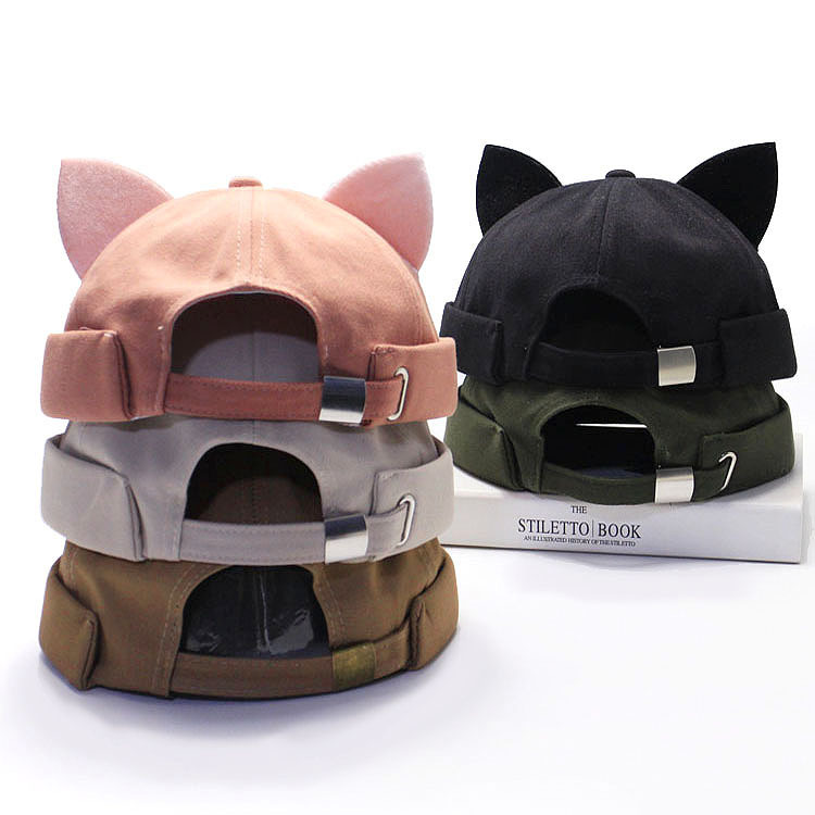New Style Beanless Dome Yupi Hat Cute with Cat Ears Melon Hat Floor Hat Women's Spring and Autumn Summer Korean Style Trendy