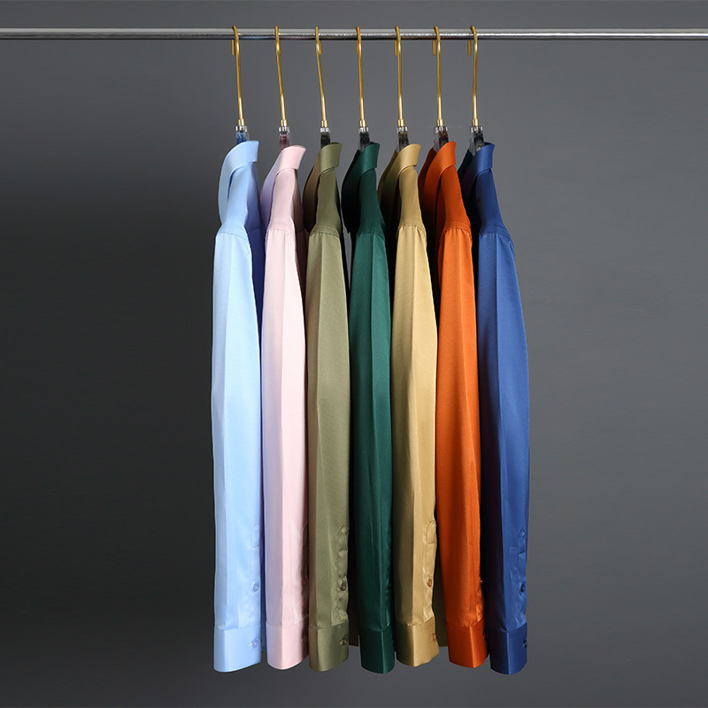 2024 New elastic silk white shirt men's long sleeve non-ironing solid color breathable casual slim fit business men's shirt