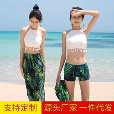 Couple Swimsuit Explosions Swimsuit Women's Three-Piece Set Korean Hot Spring Small Chanel Style Conservative Bikini Split Swimsuit to Cover Belly