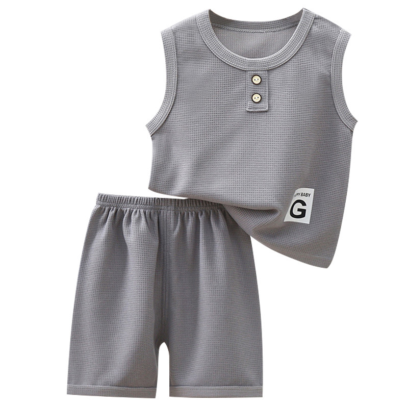 New children's vest set baby short-sleeved two-piece set summer children's waffle fashion Children's suit fashion manufacturers