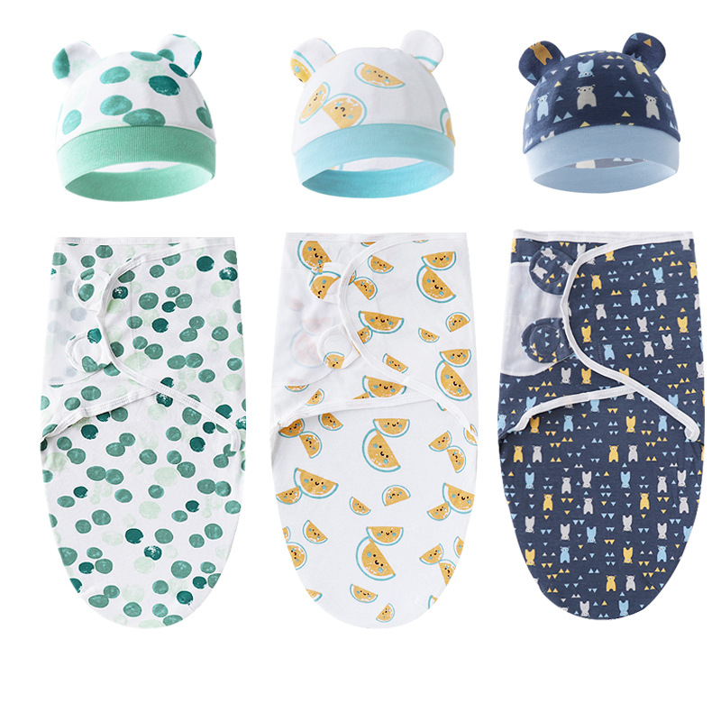European and American Newborn Blanket Hat Hair Band Set Baby Anti-startle Wrap Towel Baby Knitted Blanket Swaddling Towel