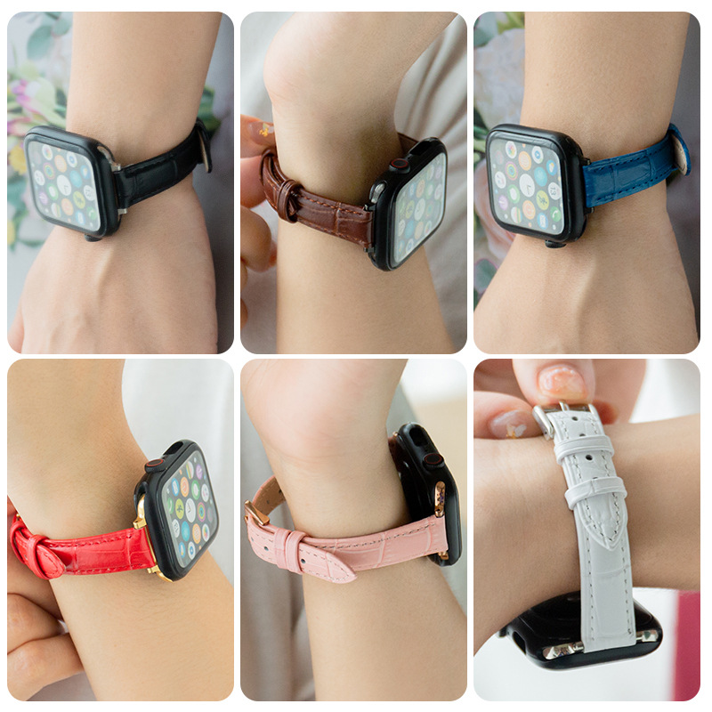 Suitable for Apple Watch Leather Strap Small Man Waist Slim Fit Bamboo Pattern Apple iwatch7-1 Series Bracelet
