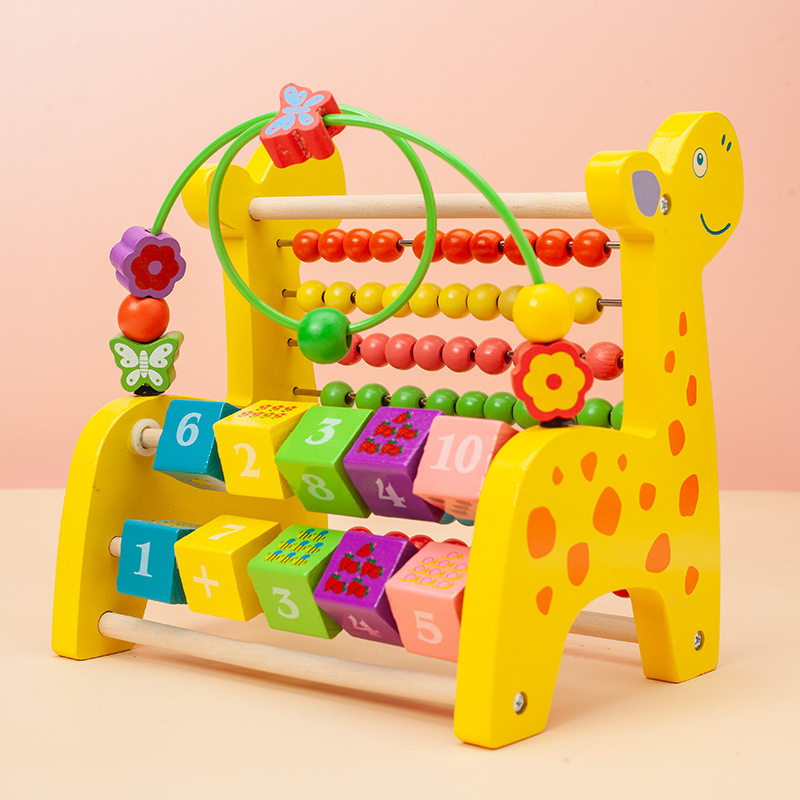 Wooden cartoon animal fruit round beads children's early education educational building blocks baby hand-eye coordination exercise educational toys