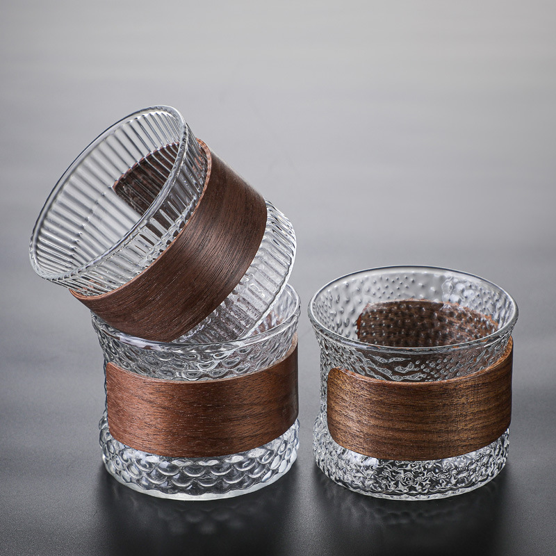 Japanese-style Hammer Glass Wooden Ring Tea Cup Tea Tasting Cup Master Cup Small Tea Cup Kung Fu Tea Set Tea Small Cup