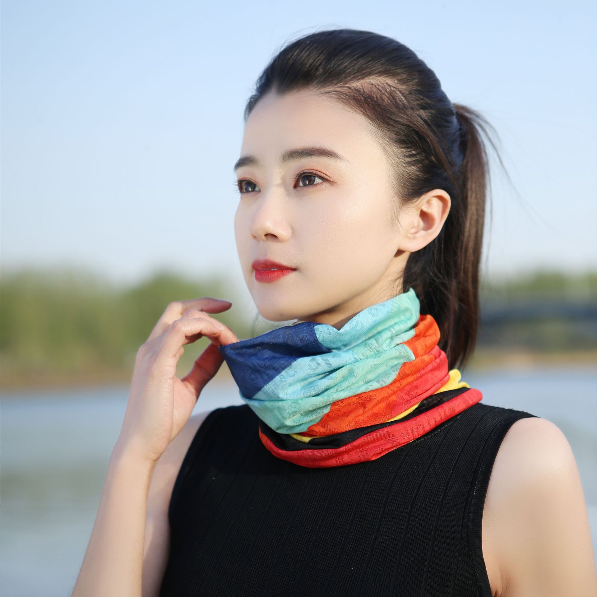 Summer Sunscreen Ice Silk Small Scarf Women's Cervical Neck Protection Scarf Hood Hood Thin Warm All-match Neckset