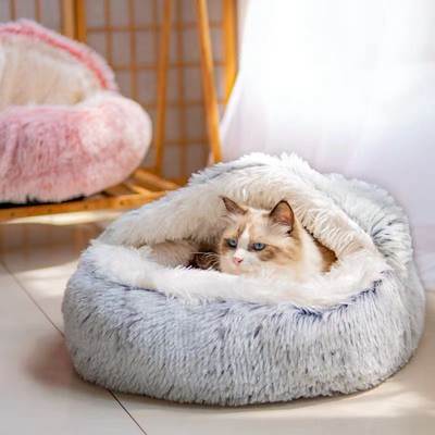 Winter warm semi-closed shell cat nest pet cat bed semi-guard kennel dog bed cat long hair mi nest closed