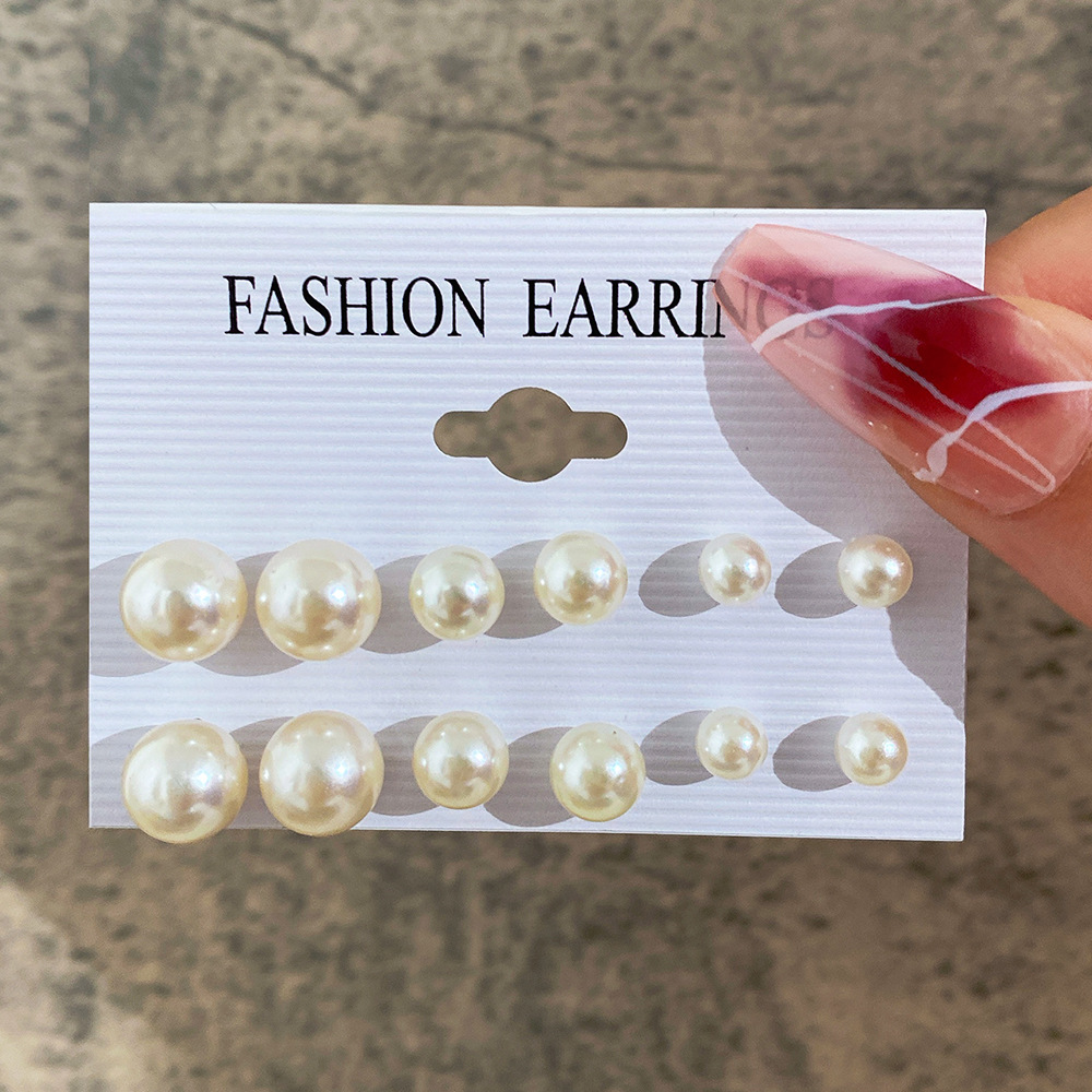 Europe and the United States cross-border new artificial Pearl Earrings Set 6 pairs of creative retro simple Baroque style earrings for women