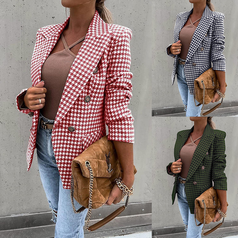 Cross-border foreign trade  spring new style AliExpress Amazon houndstooth printed casual jacket slim small suit