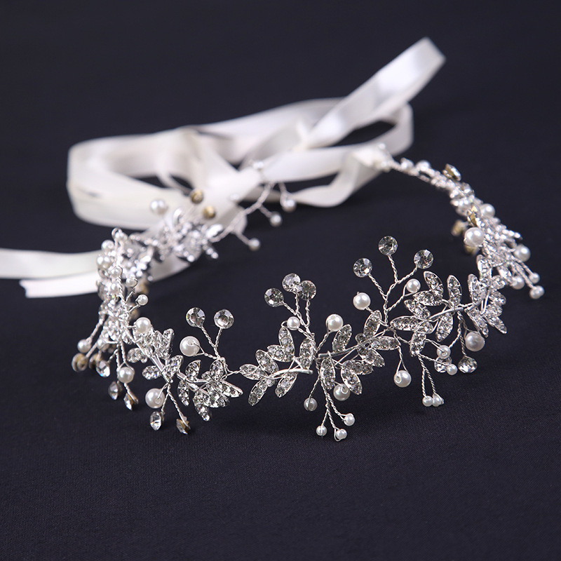 Korean Style White Handmade Crystal Headwear Bridesmaid Wedding Dress Wreath Hair Accessories Korean Style Pearl Hair Belt