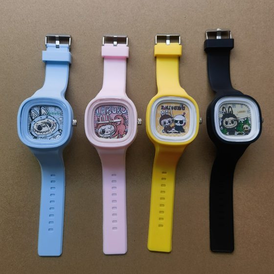 Square Bubble Mart Labubu Watch Silicone Quartz Student Labubu Thailand Cross-border Explosions Cartoon New