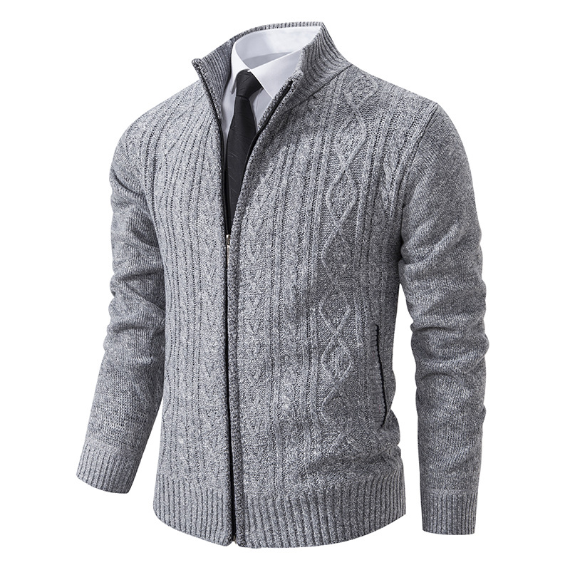 Cross-border 2024 autumn and winter men's cardigan sweater coat men's stand collar jacket casual solid color sweater top