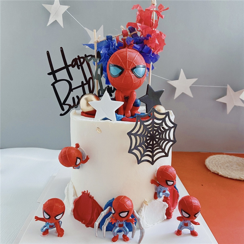 スパイダーマンケーキデコレーションオーナメントクモの巣つまようじ男の子漫画おもちゃスーパーマン誕生日ベーキングプラグイン|undefined