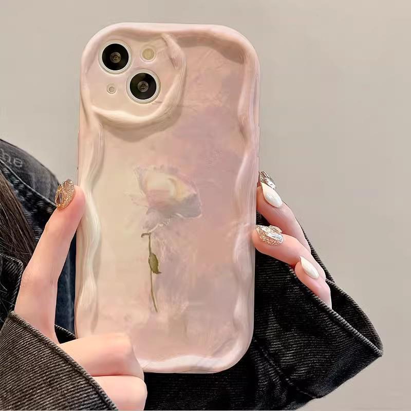 適用蘋果15promax手機殼iPhone14/13漸變油畫玫瑰11/12硅膠軟殼xs