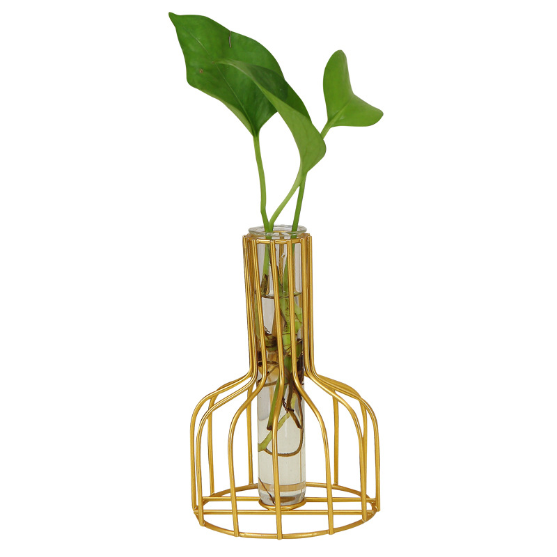 Wholesale Nordic Iron Gold Small Diameter Vase Ornaments Living Room Desktop Decorations Hydroponic Glass Tube Utensils