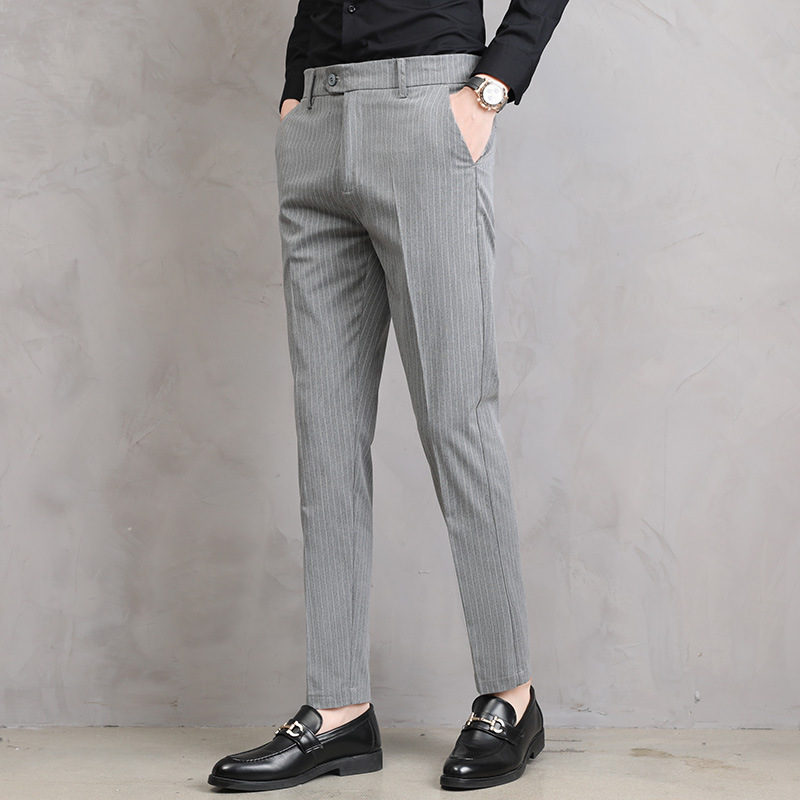 2022 Spring and Summer Striped Men's Casual Pants Korean Style Slim-fit Small Straight Trousers Fashionable Stretch Long Pants for Men