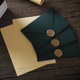 3 touch dark green envelopes +10 cowhide horizontal letter paper +3 bronze paint prints