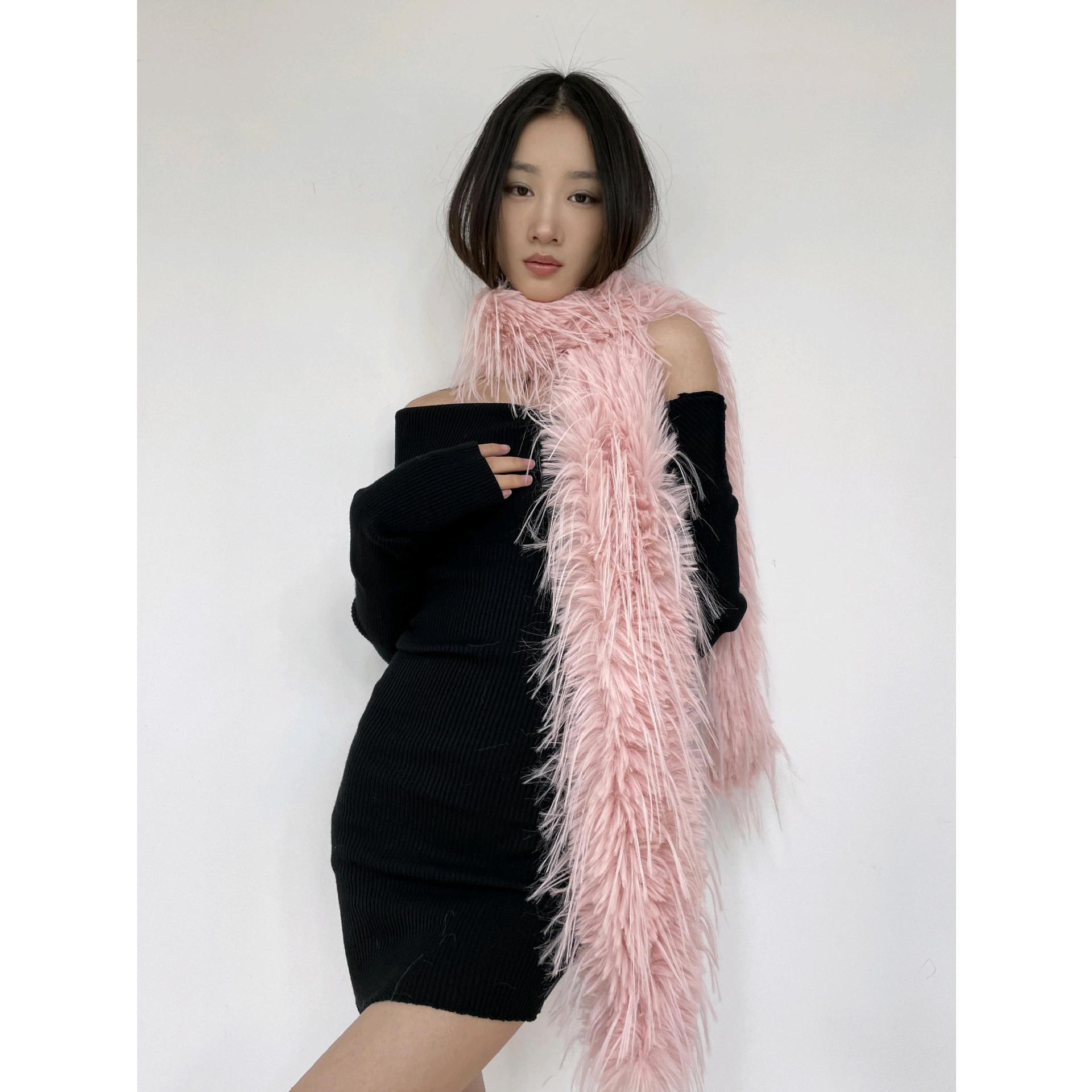 24 New Style Personality Spice Girl Long Mao Mao Scarf Imitation Mink Hair Thickened Soft Waxy Warm Plush Solid Color Wool Neck