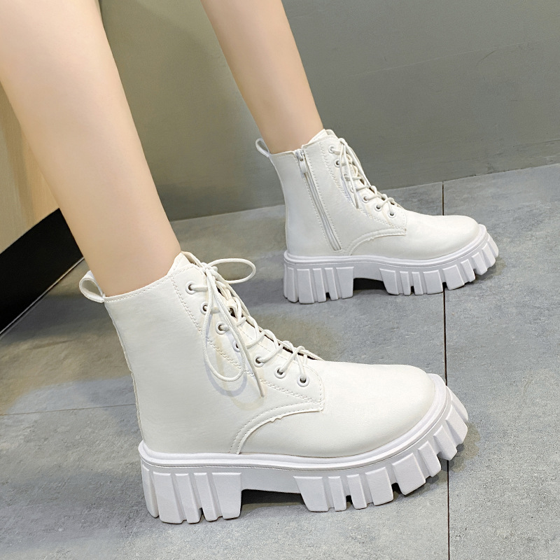 Foreign Trade Short Boots for Women 2023 Autumn and Winter New Korean Style Fashion Women's Shoes Thick Sole Lace-up Side Zipper Women's Boots