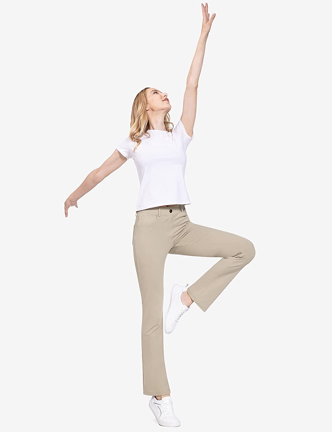 Amazon new European and American foreign trade 2021 solid color stretch yoga pants high waist business casual flared pants 4 Pockets