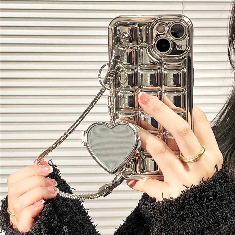 高級銀色格子鏈條適用iPhone14promax手機殼蘋果13冷淡風12防摔15