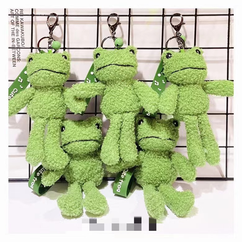 Net red explosions green plush frog doll buckle rope creative cute little frog bag key chain pendant wholesale