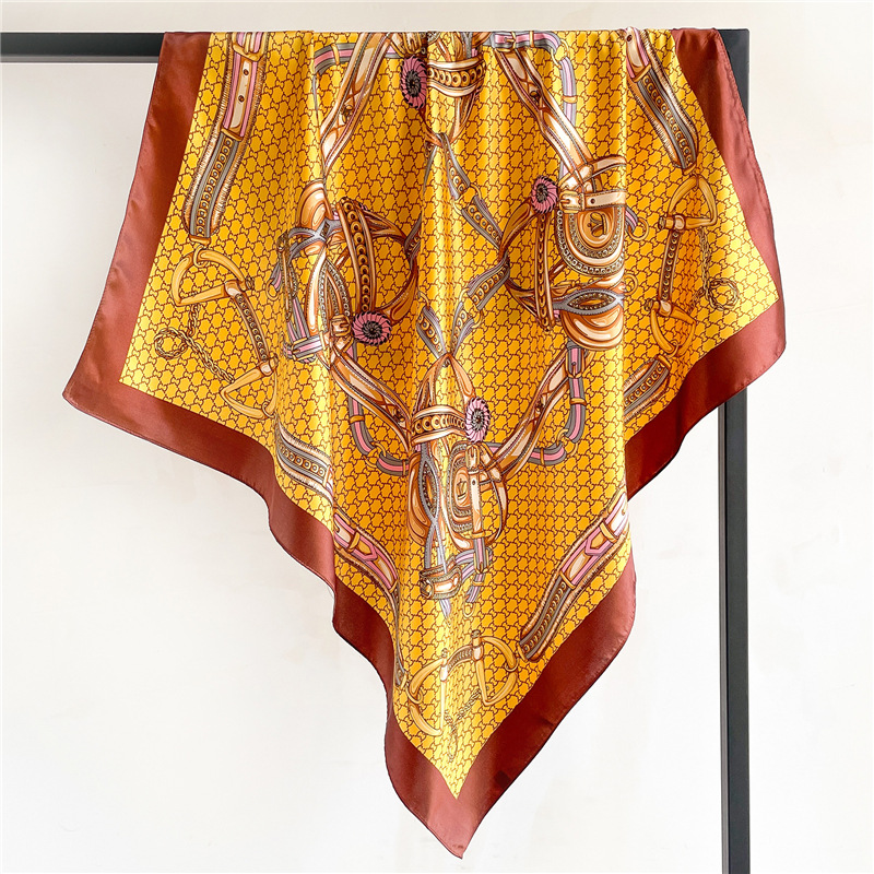 Nordic Striped Silk Scarf Internet Popular Same Style Scarf Shawl Dual-purpose Travel Sunscreen Large Square Scarf 90cm Sachet Imitation Silk