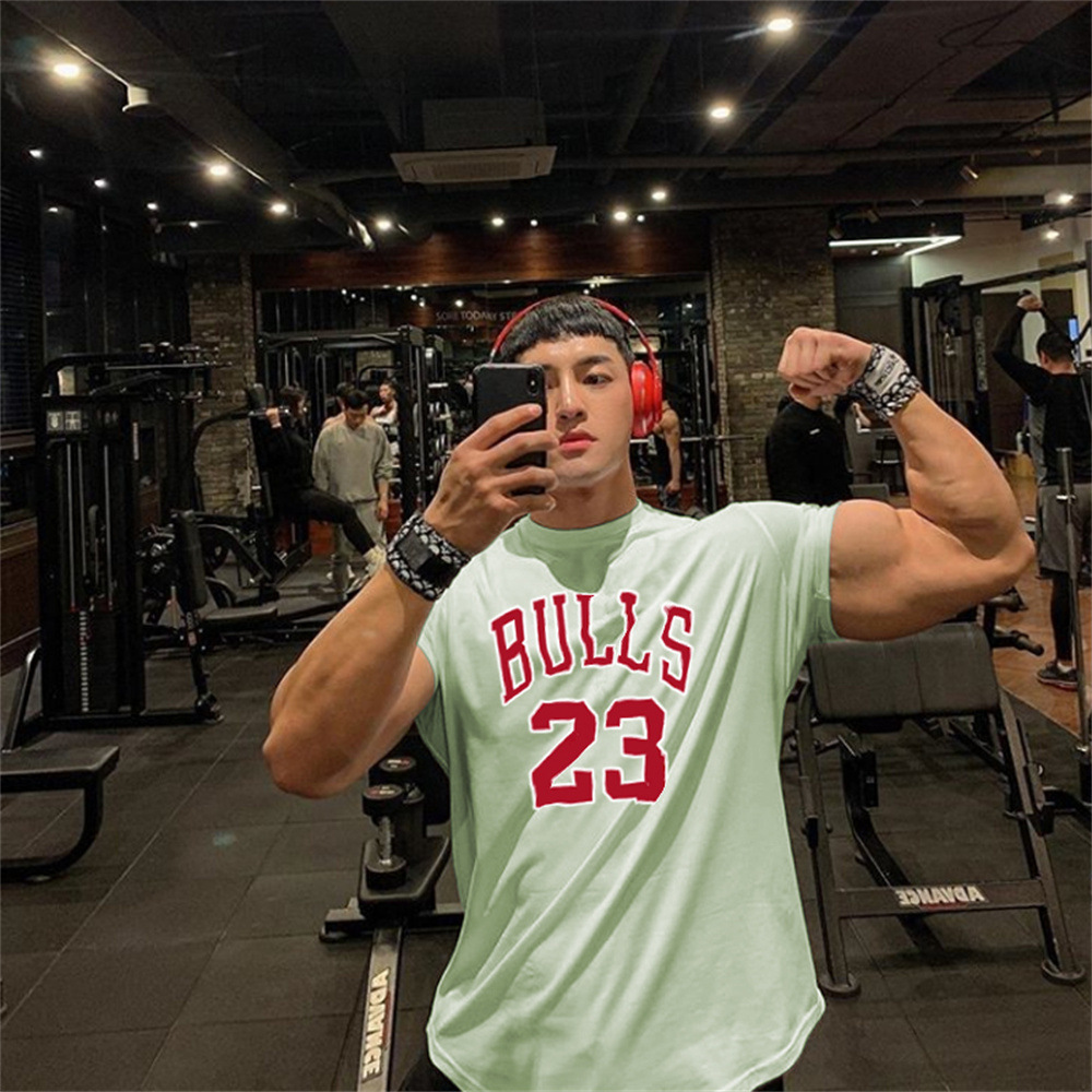 2023 cross-border hot selling men's fitness top T-shirt Bull 23 printed compression breathable sports clothing