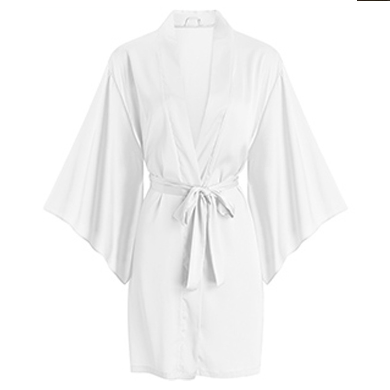 Ice Silk short-sleeved pajamas for women 2023 Summer new Japanese style solid color lace-up nightgown Ice Silk thin homewear