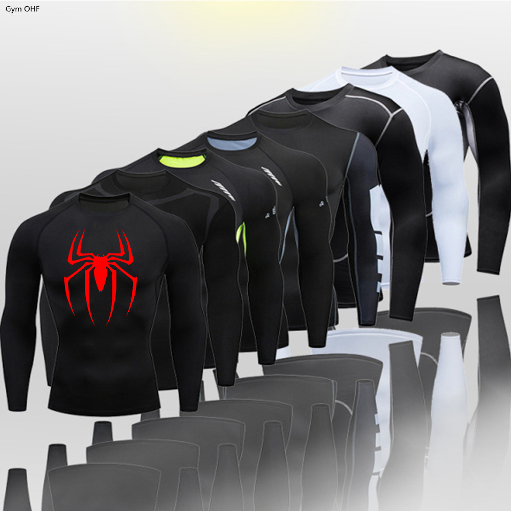 Spider hot cross-border manufacturers sell men's fitness tight T-shirt quick-drying high elastic sports shirt undershirt