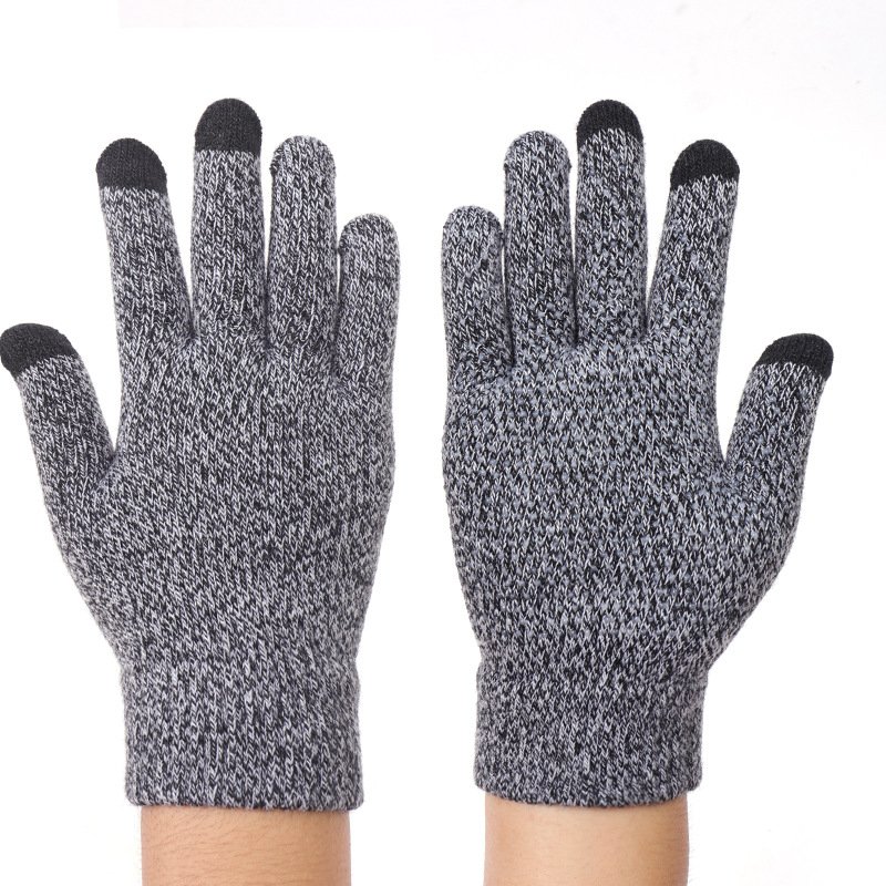 Factory direct supply thick knitted touch screen gloves adult autumn and winter plus velvet wool warm non-slip gloves