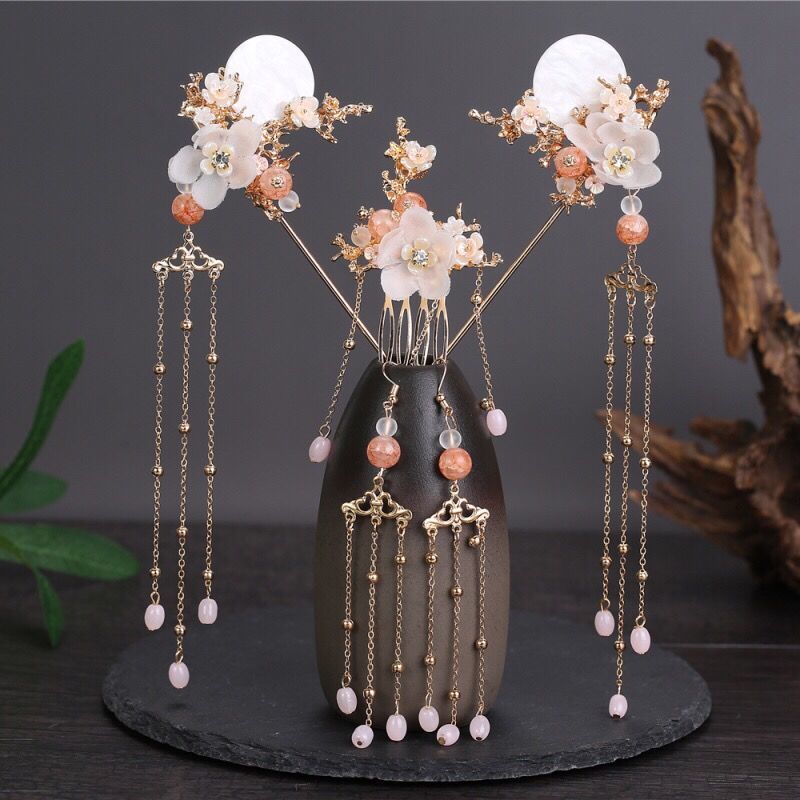 Antique Hanfu Headwear Tassel Side Clip Pair Clip Super Fairy Accessories Hairpin Women's Classical Step Shake Ancient Hair Accessories Set