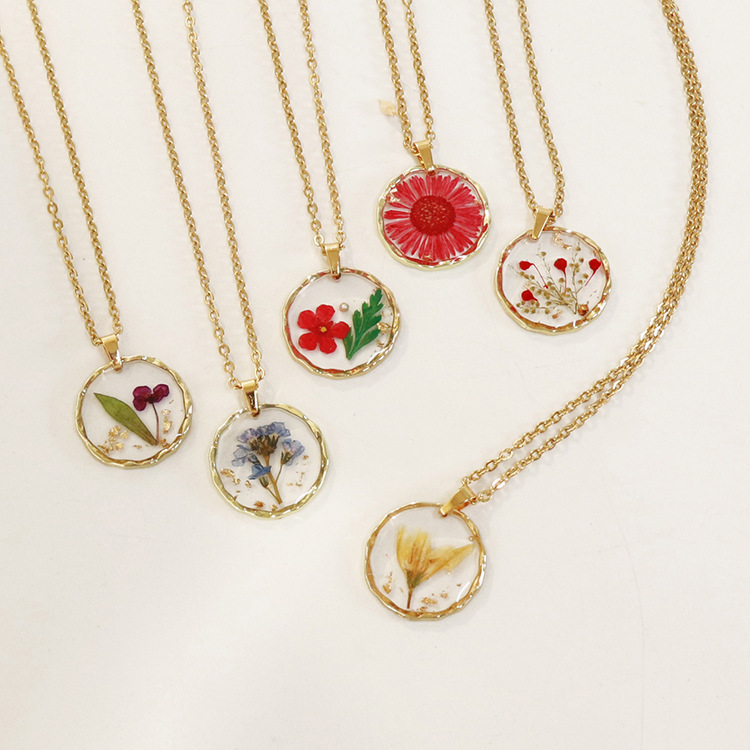新商品の不規則な丸い花のネックレスの真の花の永遠の花の復古のペンダントのセーターのチェーンの源の工場は卸売りします。|undefined