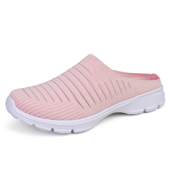2022 Summer Women's Sports Slippers Lazy Shoes Fly-Woven Mesh Surface Breathable Half-Tow Casual Walking Shoes Plus Size Couple