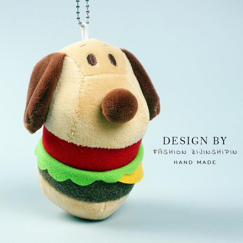 New cute hamburger dog plush pendant popcorn puppy keychain backpack ornaments small gift factory wholesale
