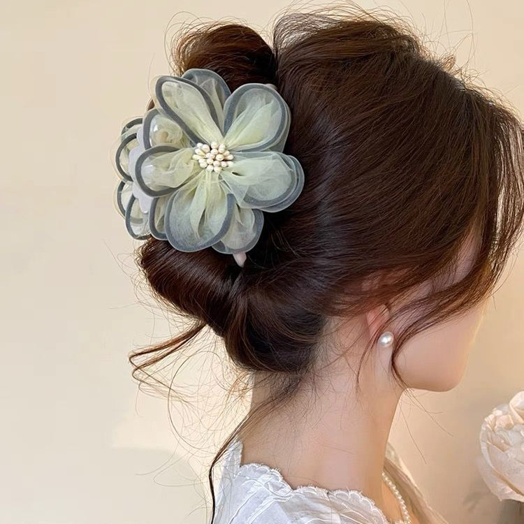 2025 New Fashion Elegant Mesh Flower Hairpin Grab Clip Women's High-end Shark Clip Hairpin Hairpin Headwear Hairpin